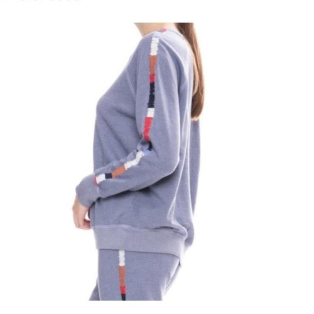 Sundry Raglan Blue Embroidered Pullover Crew Neck Sweatshirt